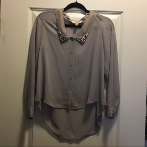 Sheer high-low button down top
